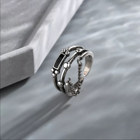 🆕 Vintage Black Chain Three Layer Adjustable Ring - Picture 2 of 6